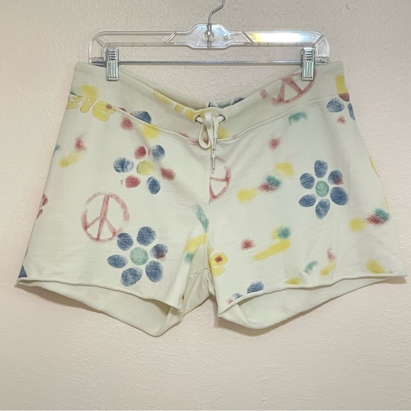 RARE Lucky Brand ☮︎︎ Watercolor Peace Love Sweat Shorts ☮︎︎ size Large - Picture 1 of 8